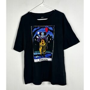 IT Stephen King Pennywise Black Crew Neck T-Shirt Mens Size XL Tee Short Sleeve